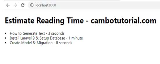 demo estimate reading time article laravel